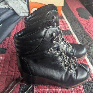 Esprit Black Sammie Lace up Wedge Vegan Leather Ankle Boots Women's 8M